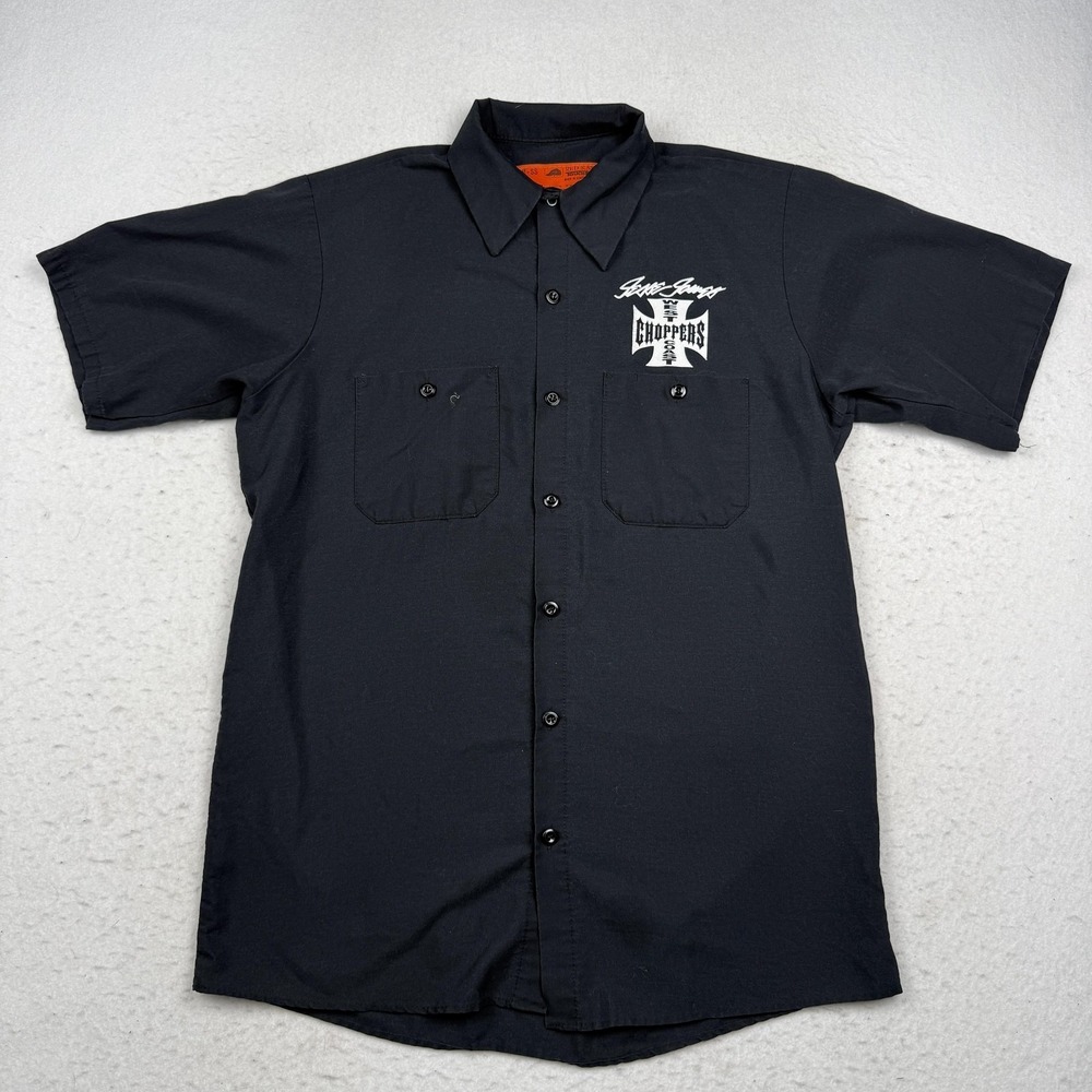 Red Kap Shirt Mens Medium Black West Coast Choppers Short Sleeve Button Up Biker